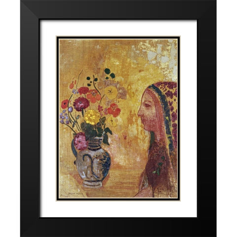 Profile of a Woman Black Modern Wood Framed Art Print with Double Matting by Redon, Odilion
