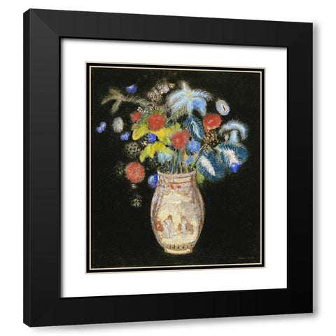 Large Bouquet on a Black Background Black Modern Wood Framed Art Print with Double Matting by Redon, Odilion