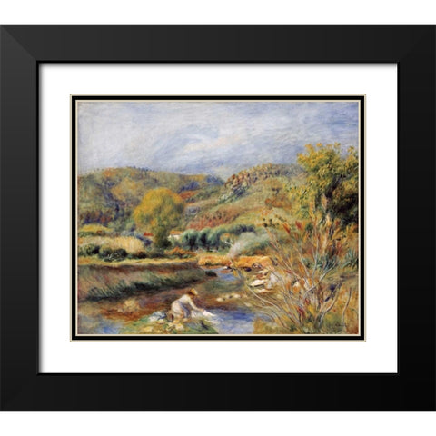 The Washerwoman Black Modern Wood Framed Art Print with Double Matting by Renoir, Pierre-Auguste