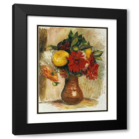 Bouquet De Fleurs Au Pichet De Terre Black Modern Wood Framed Art Print with Double Matting by Renoir, Pierre-Auguste