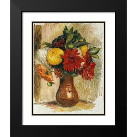 Bouquet De Fleurs Au Pichet De Terre Black Modern Wood Framed Art Print with Double Matting by Renoir, Pierre-Auguste