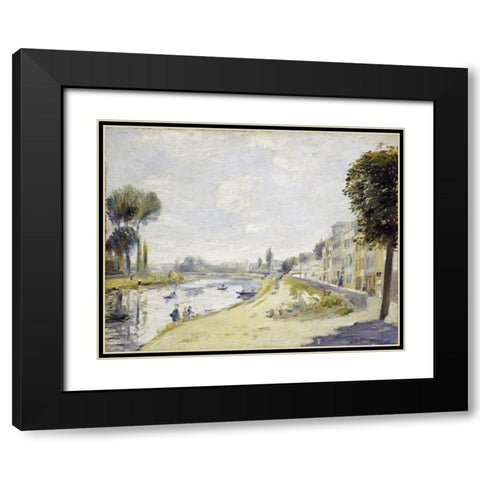 The Banks of the Seine Black Modern Wood Framed Art Print with Double Matting by Renoir, Pierre-Auguste