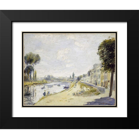 The Banks of the Seine Black Modern Wood Framed Art Print with Double Matting by Renoir, Pierre-Auguste