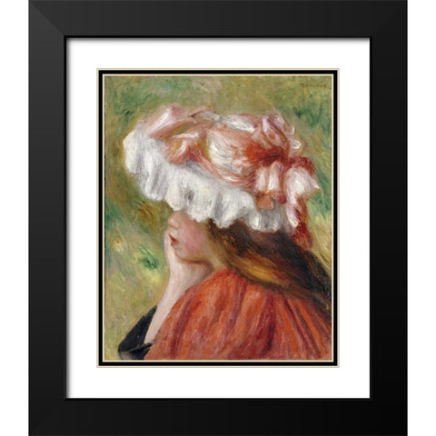 Head of a Young Girl In a Red Hat Black Modern Wood Framed Art Print with Double Matting by Renoir, Pierre-Auguste