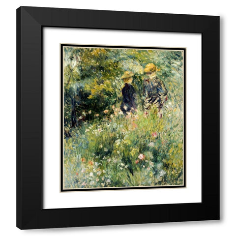 Conversation Dans Une Roseraie Black Modern Wood Framed Art Print with Double Matting by Renoir, Pierre-Auguste