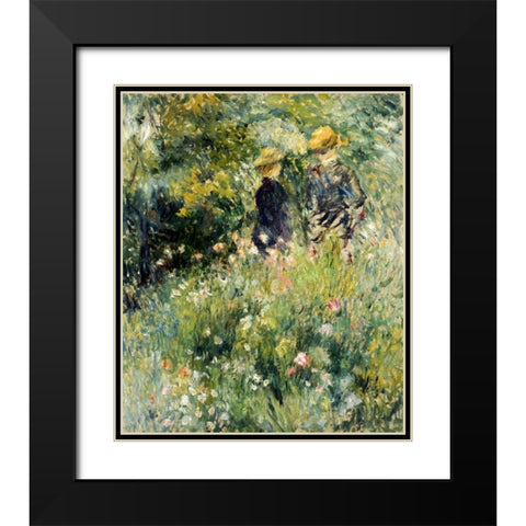 Conversation Dans Une Roseraie Black Modern Wood Framed Art Print with Double Matting by Renoir, Pierre-Auguste