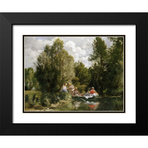 The Pond at Fees Black Modern Wood Framed Art Print with Double Matting by Renoir, Pierre-Auguste