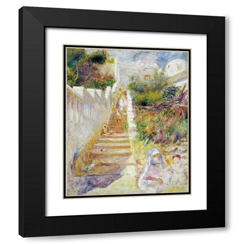 The Steps, Algiers Black Modern Wood Framed Art Print with Double Matting by Renoir, Pierre-Auguste