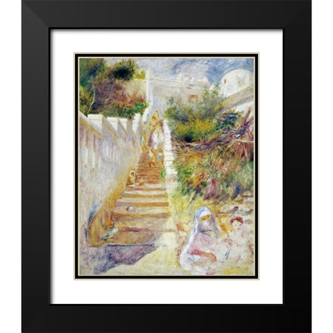 The Steps, Algiers Black Modern Wood Framed Art Print with Double Matting by Renoir, Pierre-Auguste