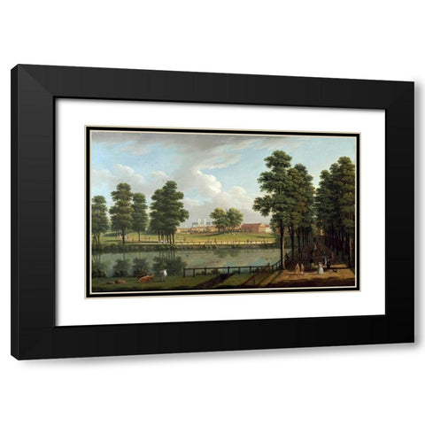 St. Jamess Park With Westminster Abbey Black Modern Wood Framed Art Print with Double Matting by Richards, John Inigo