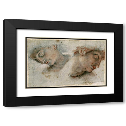 Two Studies of a Head Black Modern Wood Framed Art Print with Double Matting by Roncalli, Cristofano