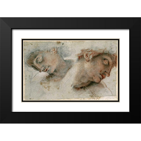 Two Studies of a Head Black Modern Wood Framed Art Print with Double Matting by Roncalli, Cristofano