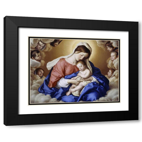 The Madonna and Child In Glory With Cherubs Black Modern Wood Framed Art Print with Double Matting by Salvi, Giovanni Battista