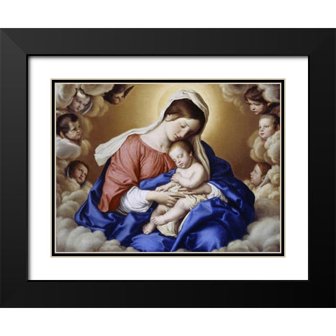 The Madonna and Child In Glory With Cherubs Black Modern Wood Framed Art Print with Double Matting by Salvi, Giovanni Battista