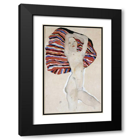 Nude with Colored Fabric, 1911 Black Modern Wood Framed Art Print with Double Matting by Schiele, Egon