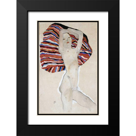 Nude with Colored Fabric, 1911 Black Modern Wood Framed Art Print with Double Matting by Schiele, Egon