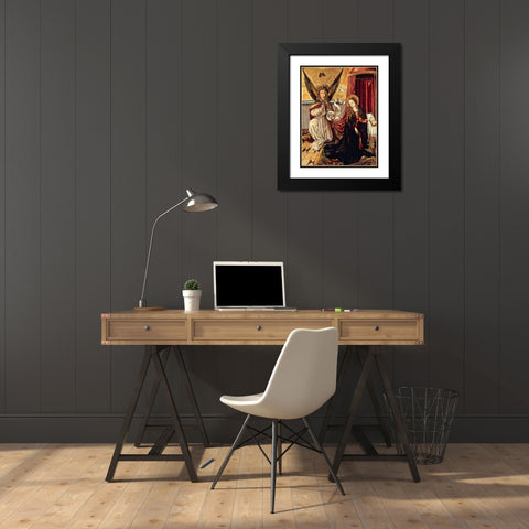 The Annunciation Black Modern Wood Framed Art Print with Double Matting by Schongauer, Martin
