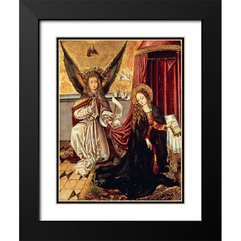 The Annunciation Black Modern Wood Framed Art Print with Double Matting by Schongauer, Martin
