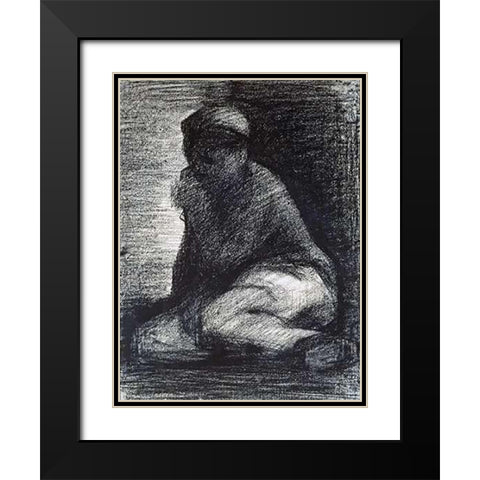A Young Man Crouching Black Modern Wood Framed Art Print with Double Matting by Seurat, Georges