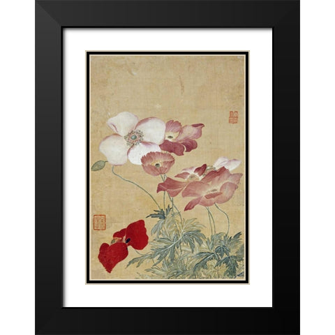 Poppies Black Modern Wood Framed Art Print with Double Matting by Shouping, Yun