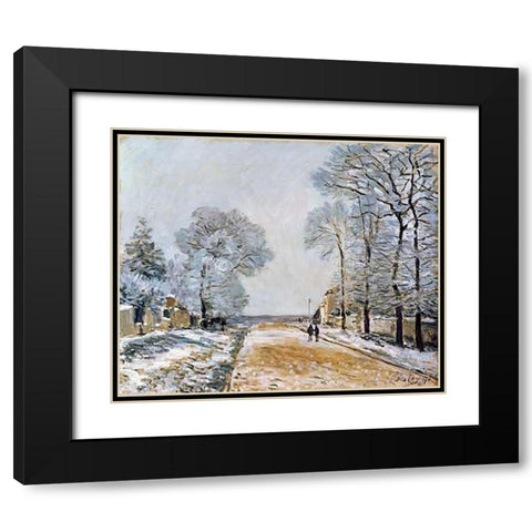 La Route, Effet De Neige (Marly-Le-Roi) Black Modern Wood Framed Art Print with Double Matting by Sisley, Alfred