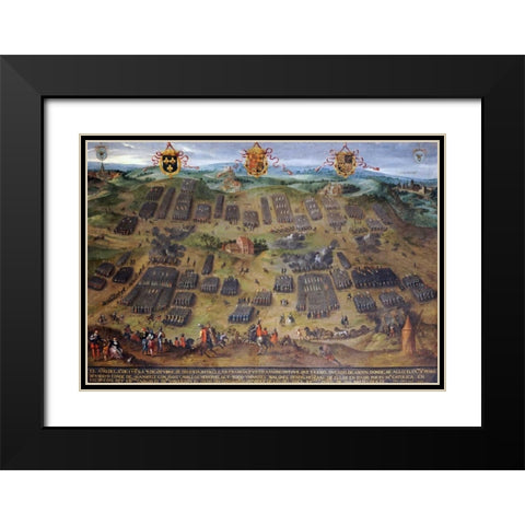 The Battle of Moncontour, 30 October 1569 Black Modern Wood Framed Art Print with Double Matting by Snellinck, Jan