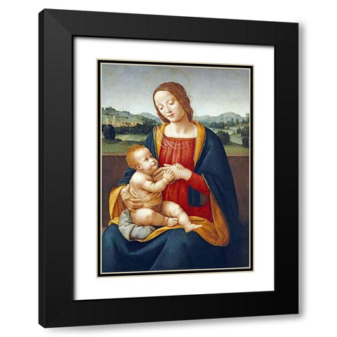 Madonna and Child Before a Landscape Black Modern Wood Framed Art Print with Double Matting by Sogliani, Giovanni