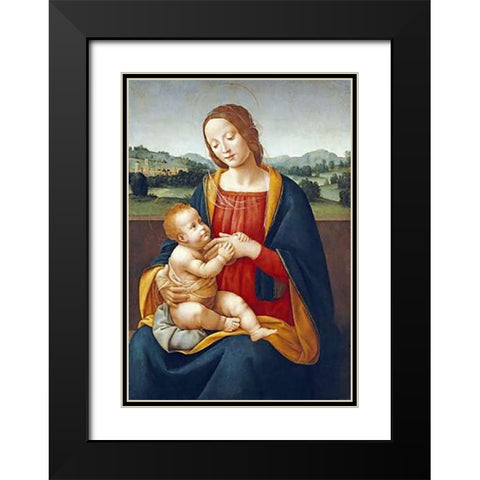 Madonna and Child Before a Landscape Black Modern Wood Framed Art Print with Double Matting by Sogliani, Giovanni