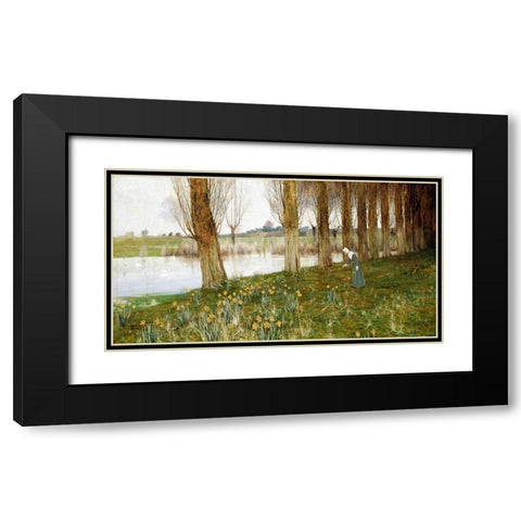 The Amber Vale, a Host of Golden Daffodils Black Modern Wood Framed Art Print with Double Matting by Sowerby, John George
