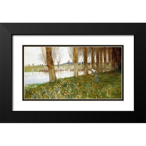 The Amber Vale, a Host of Golden Daffodils Black Modern Wood Framed Art Print with Double Matting by Sowerby, John George