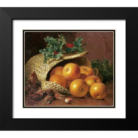 Still Life With Apples, Hazelnuts and Holly Black Modern Wood Framed Art Print with Double Matting by Stannard, Eloise Harriet