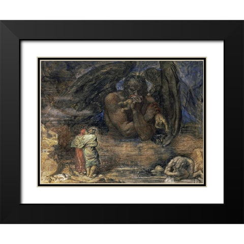 Dante and Virgil Encounter Lucifer In Hell Black Modern Wood Framed Art Print with Double Matting by Stock, Henry John