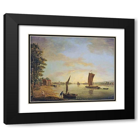 Shipping On The River Thames Black Modern Wood Framed Art Print with Double Matting by Swaine, Francis