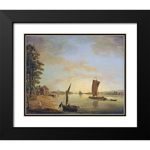 Shipping On The River Thames Black Modern Wood Framed Art Print with Double Matting by Swaine, Francis