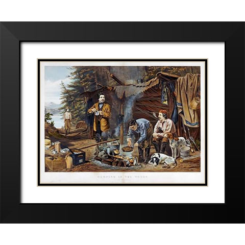 Camping In The Woods - a Good Time Coming Black Modern Wood Framed Art Print with Double Matting by Tait, Arthur Fitzwilliam