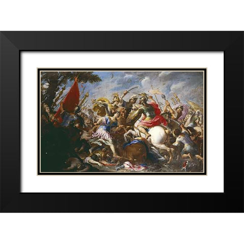 The Battle of The Amazons Black Modern Wood Framed Art Print with Double Matting by Tempesta, Antonio