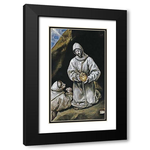 Saint Francis and Brother Leo in Meditation Black Modern Wood Framed Art Print with Double Matting by Greco, El