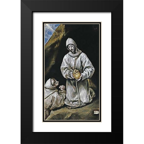 Saint Francis and Brother Leo in Meditation Black Modern Wood Framed Art Print with Double Matting by Greco, El