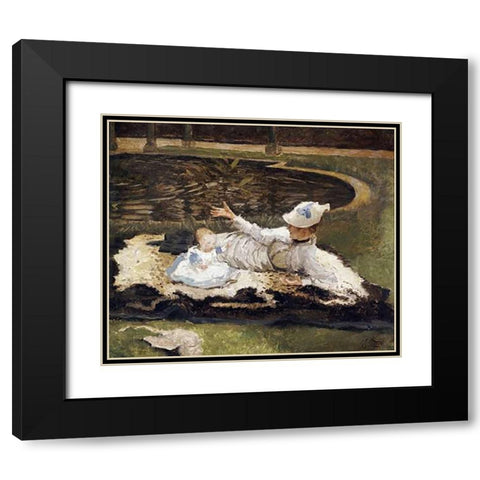 Mrs Newton With a Child By a Pool Black Modern Wood Framed Art Print with Double Matting by Tissot, James Jacques