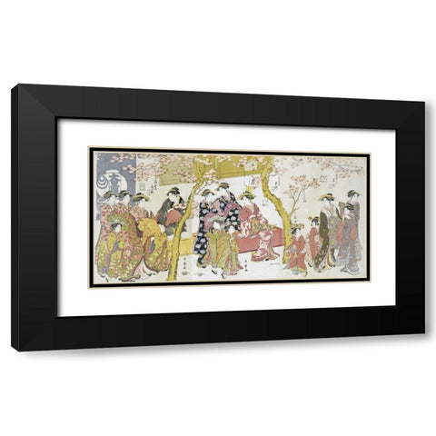 Three Groups of Courtesans With Their Shinzo and Kamuro Black Modern Wood Framed Art Print with Double Matting by Utamaro, Kitagawa