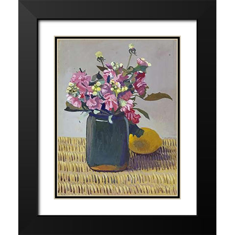 A Bouquet OF Flowers and a Lemon Black Modern Wood Framed Art Print with Double Matting by Vallotton, Felix