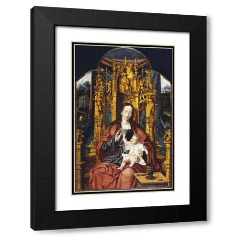The Virgin and Child Enthroned Black Modern Wood Framed Art Print with Double Matting by Van Cleve, Joos