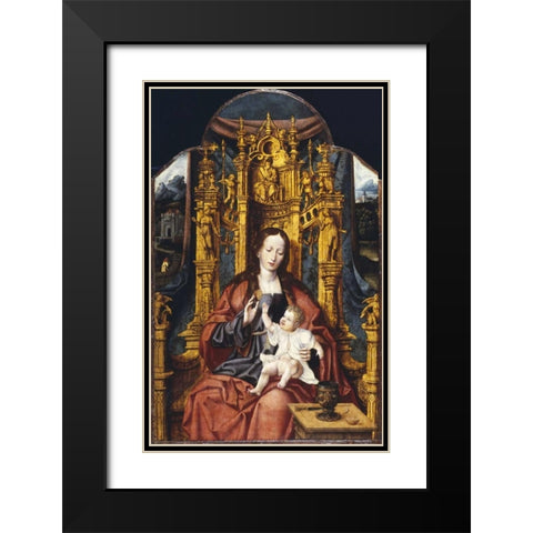 The Virgin and Child Enthroned Black Modern Wood Framed Art Print with Double Matting by Van Cleve, Joos