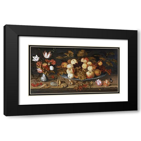 Fruit On a Dish Black Modern Wood Framed Art Print with Double Matting by Van Der Ast, Balthasar