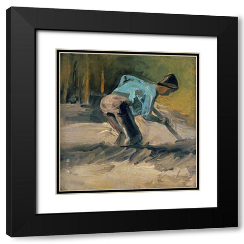 Man at Work Black Modern Wood Framed Art Print with Double Matting by Van Gogh, Vincent