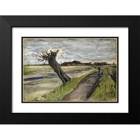 Pollard Willow Black Modern Wood Framed Art Print with Double Matting by Van Gogh, Vincent