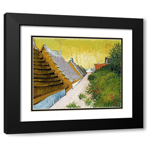 Farmhouses at Saintes-Maries Black Modern Wood Framed Art Print with Double Matting by Van Gogh, Vincent
