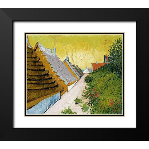 Farmhouses at Saintes-Maries Black Modern Wood Framed Art Print with Double Matting by Van Gogh, Vincent