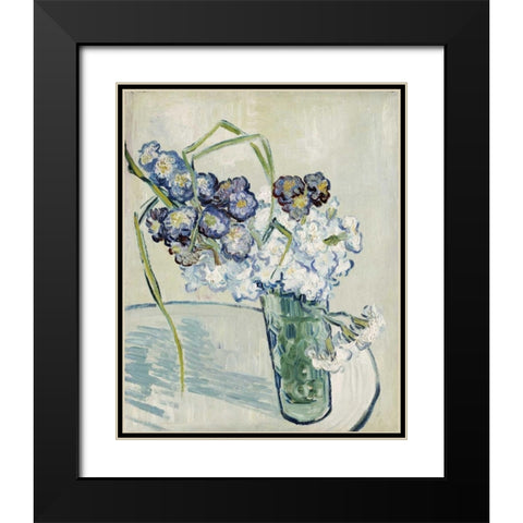 Still Life, Vase of Carnations Black Modern Wood Framed Art Print with Double Matting by Van Gogh, Vincent