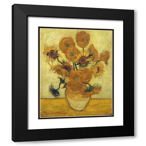 Vase with Fifteen Sunflowers, 1889 Black Modern Wood Framed Art Print with Double Matting by Van Gogh, Vincent